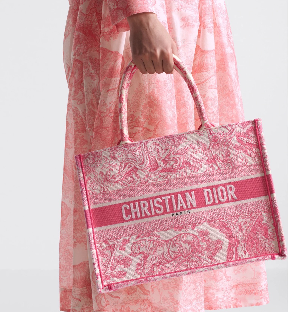 Dior Medium Dioriviera Dior Book Tote Candy Pink Toile de Jouy Embroidery