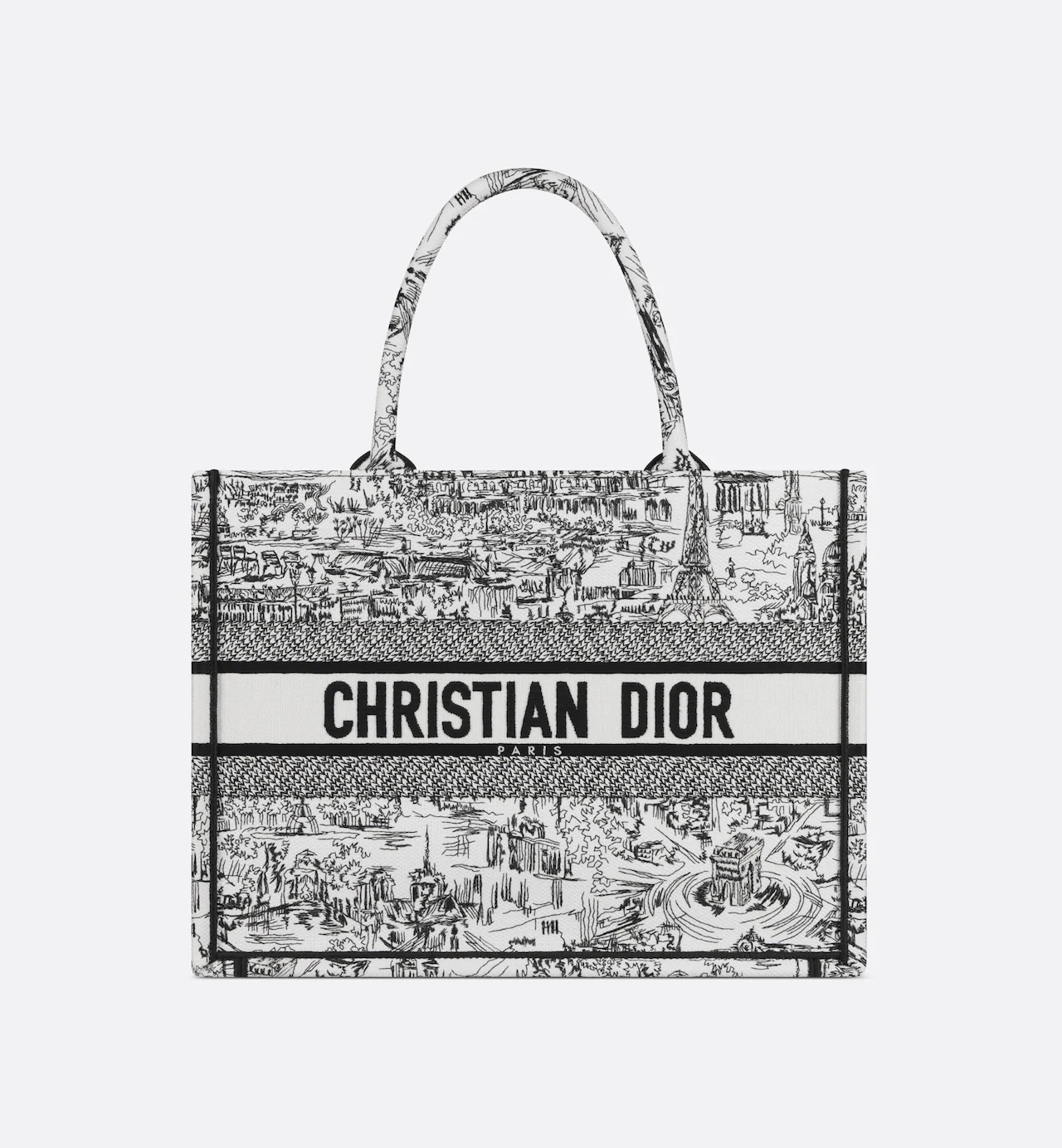 Dior Medium Dior Book Tote White and Black Paris Allover Embroidery