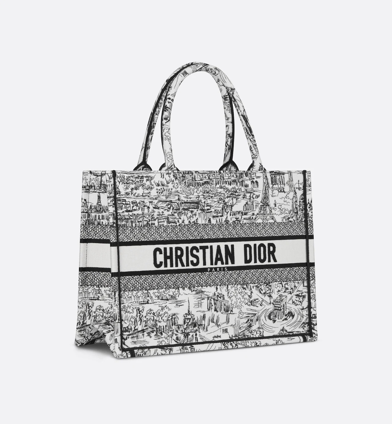 Dior Medium Dior Book Tote White and Black Paris Allover Embroidery