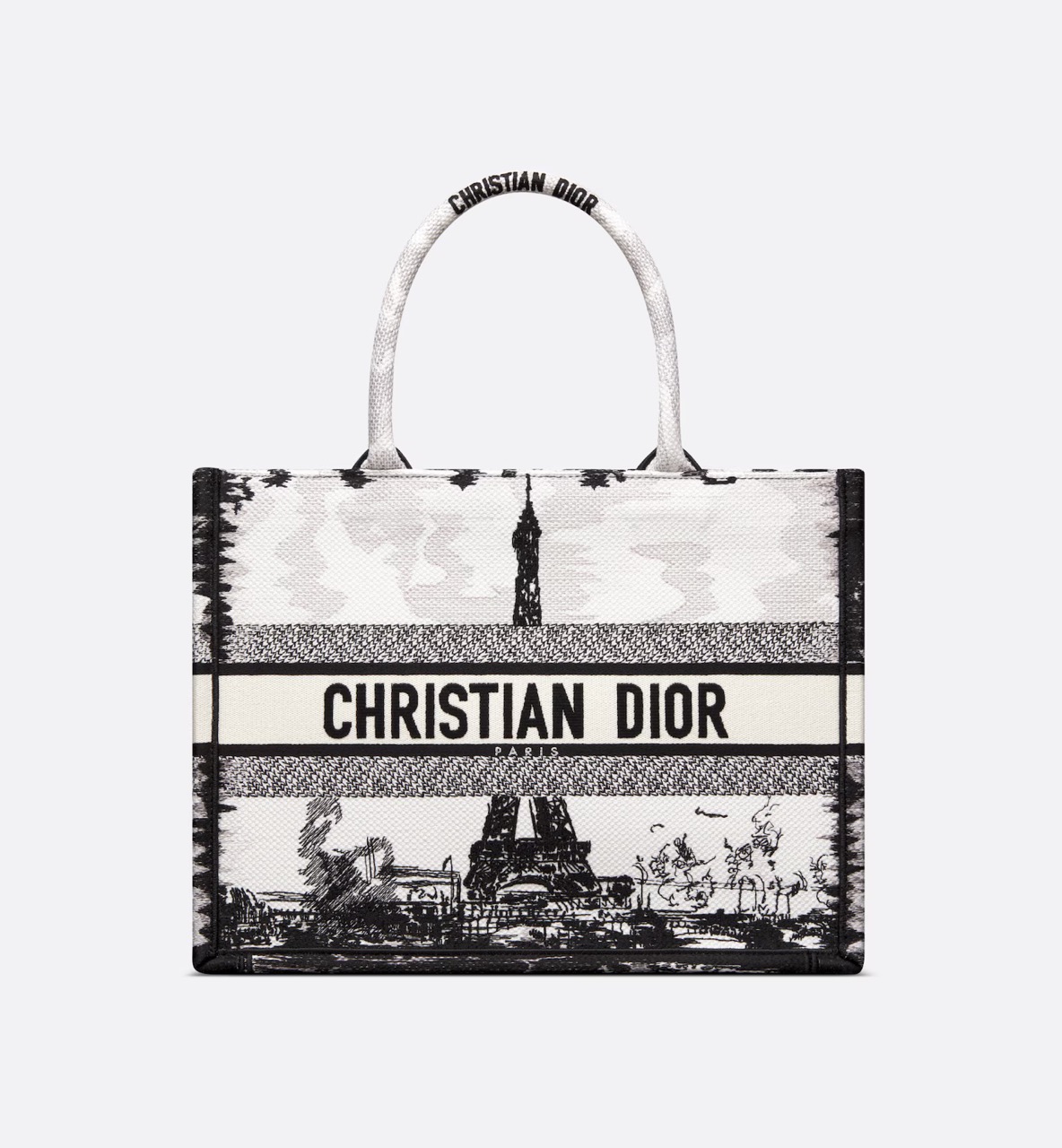 Dior Medium Dior Book Tote White and Black Paris Embroidery