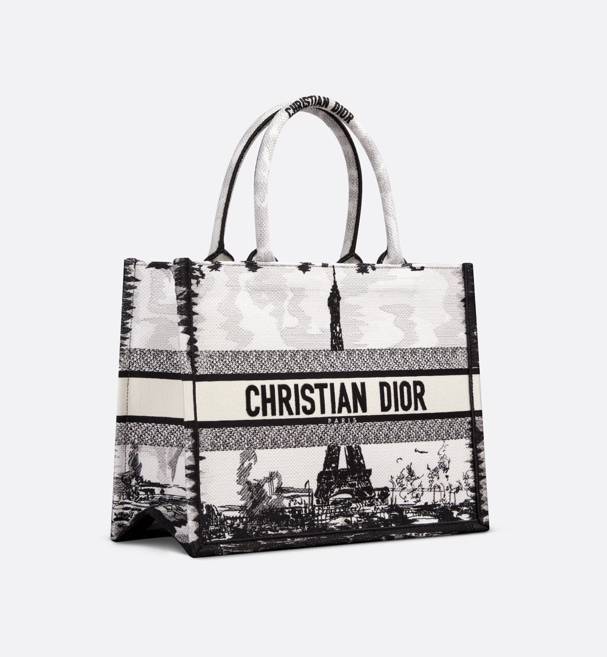 Dior Medium Dior Book Tote White and Black Paris Embroidery