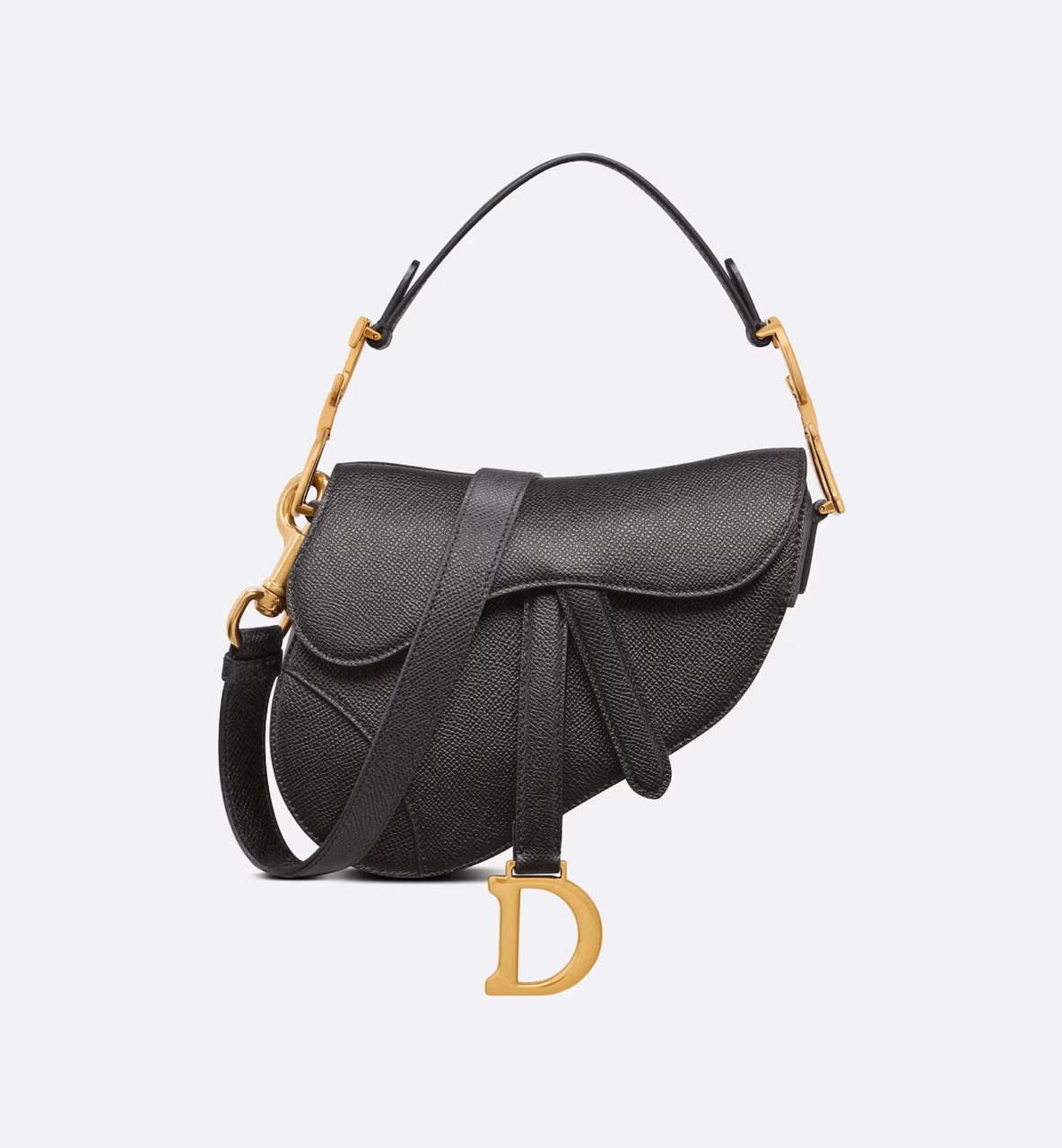 Dior Mini Saddle Bag with Strap Grained Calfskin