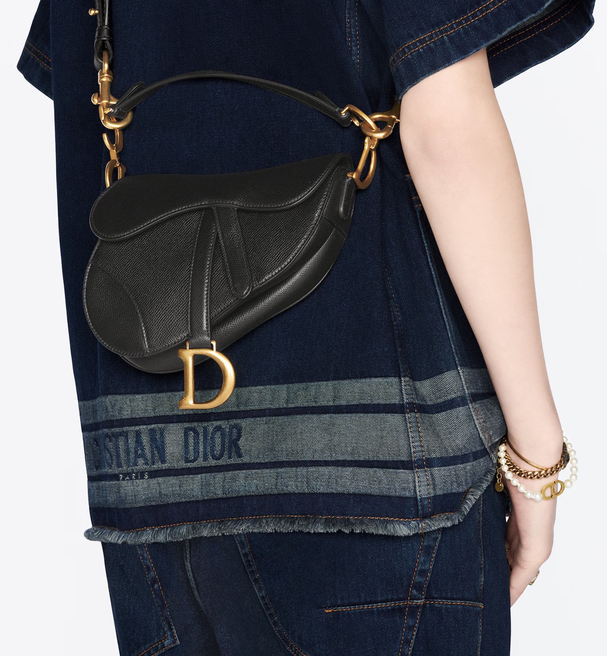 Dior Mini Saddle Bag with Strap Grained Calfskin